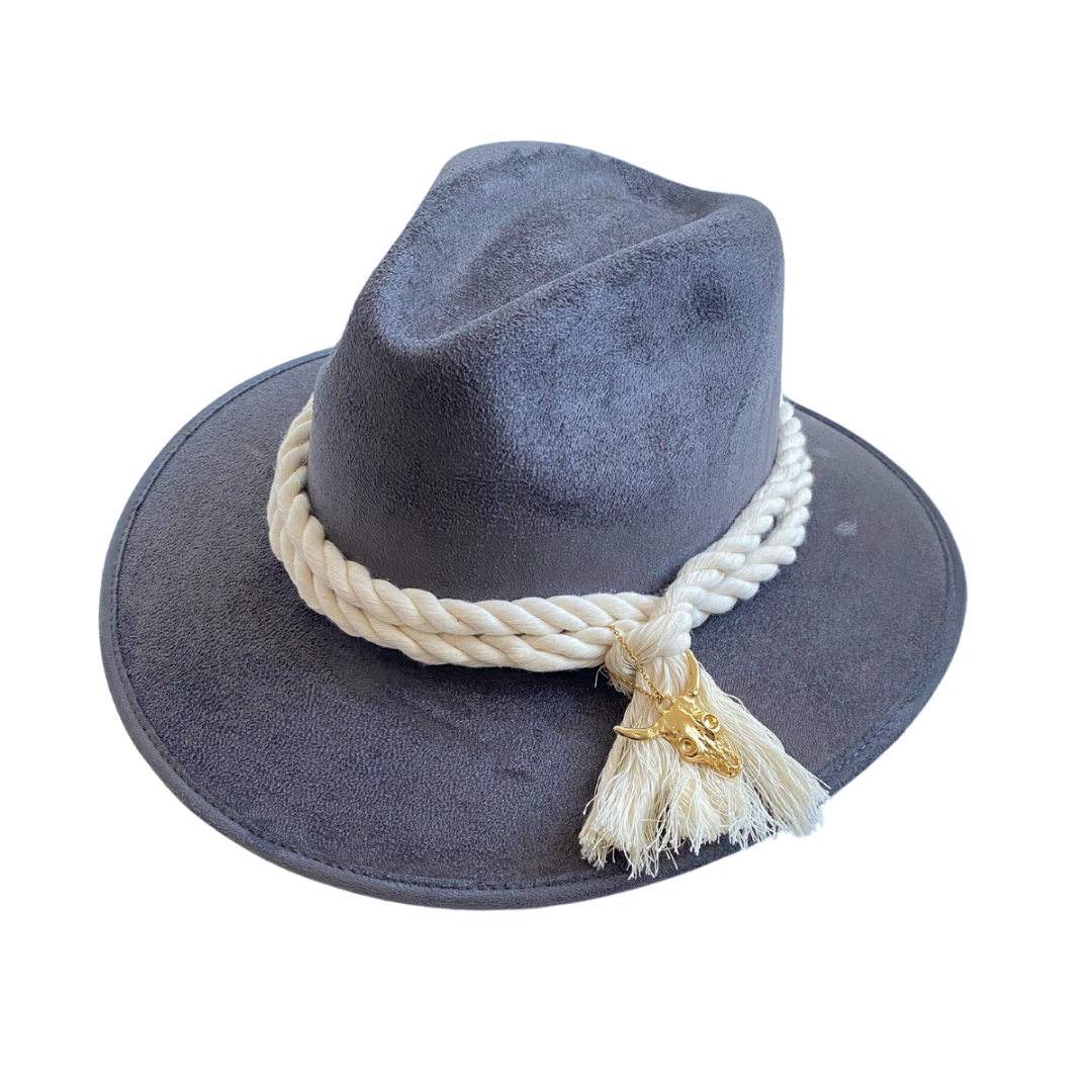 TOLEDO - Sombrero indiana explorer gamuza toro y cuerda