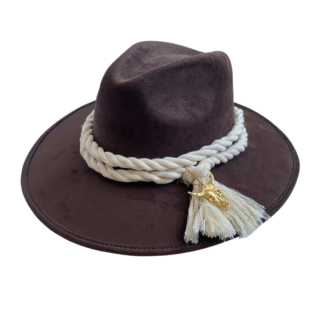 TOLEDO - Sombrero indiana explorer gamuza toro y cuerda