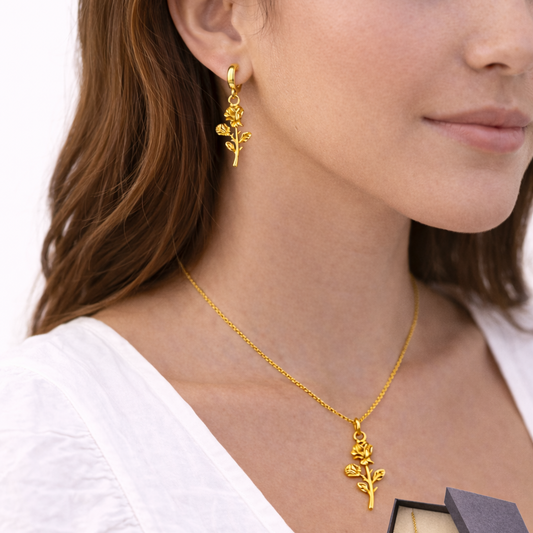 ROSARIO - SET COLLAR Y ARETES ROSA FLOR