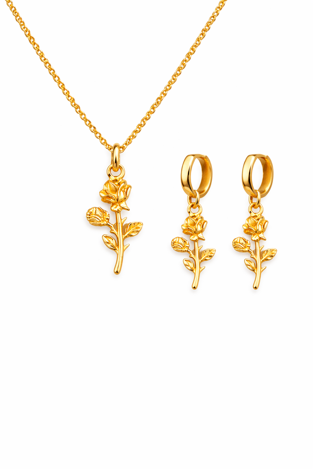 ROSARIO - SET COLLAR Y ARETES ROSA FLOR