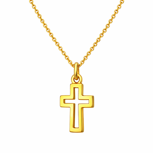 REGINA - Collar Cruz Contorno Chapa de Oro