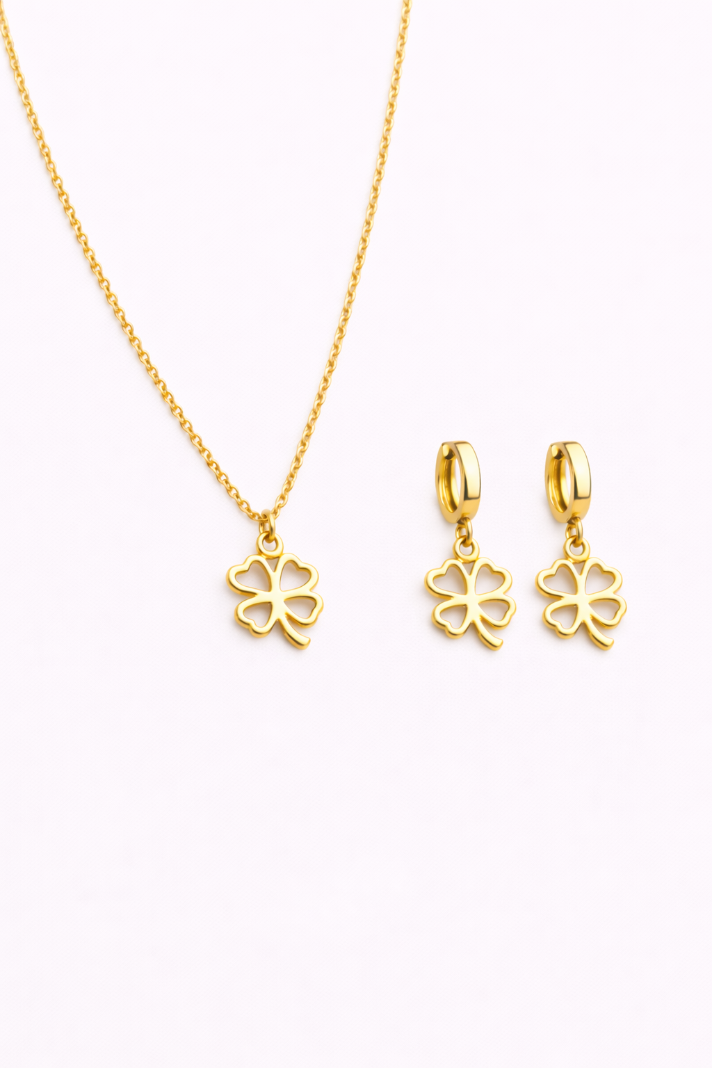 - SET ARETES Y COLLAR TREBOL DE LA SUERTE 4 HOJAS