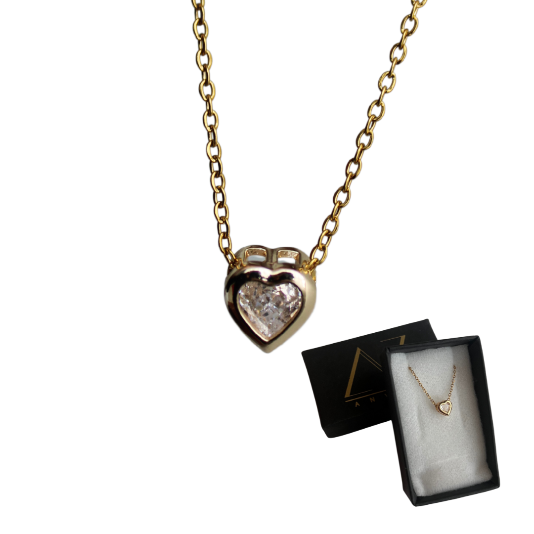 BELLA - COLLAR CORAZON ZIRCONIA CHAPA DE ORO