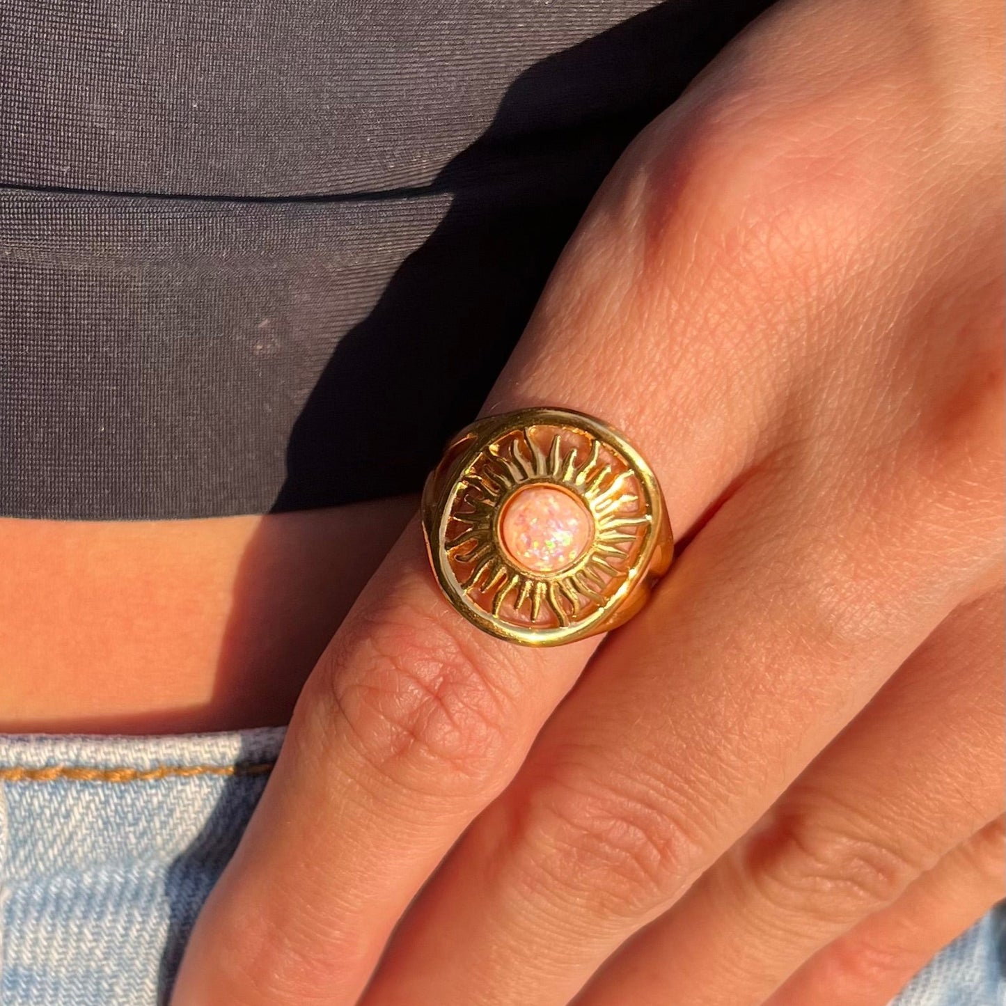 KARLY - Anillo abulón rosa acero inoxidable ajustable