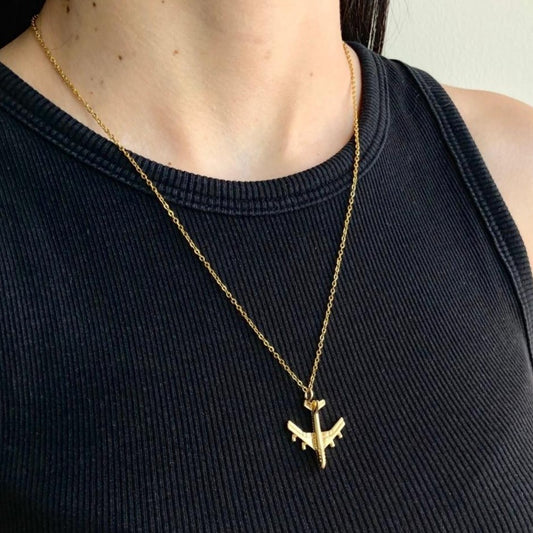 HILLARY - Gold Plated Airplane Necklace