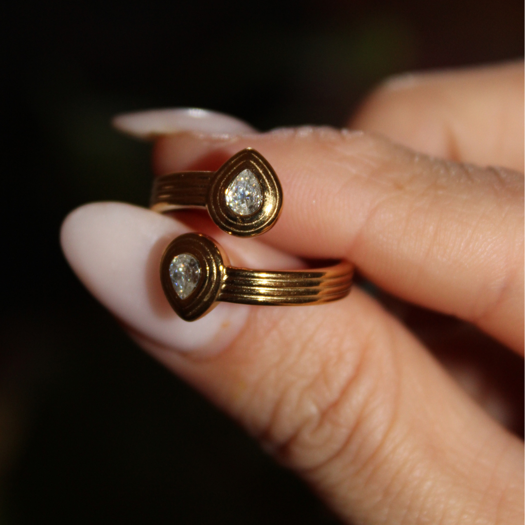 KEIRA- ANILLO GOTA ZIRCONIAS AJUSTABLE ACERO INOXIDABLE