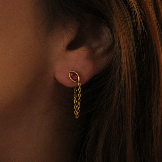 LIZBETH - ARETES CADENA Y ZIRCONIA ROSA INOXIDABLE DORADO