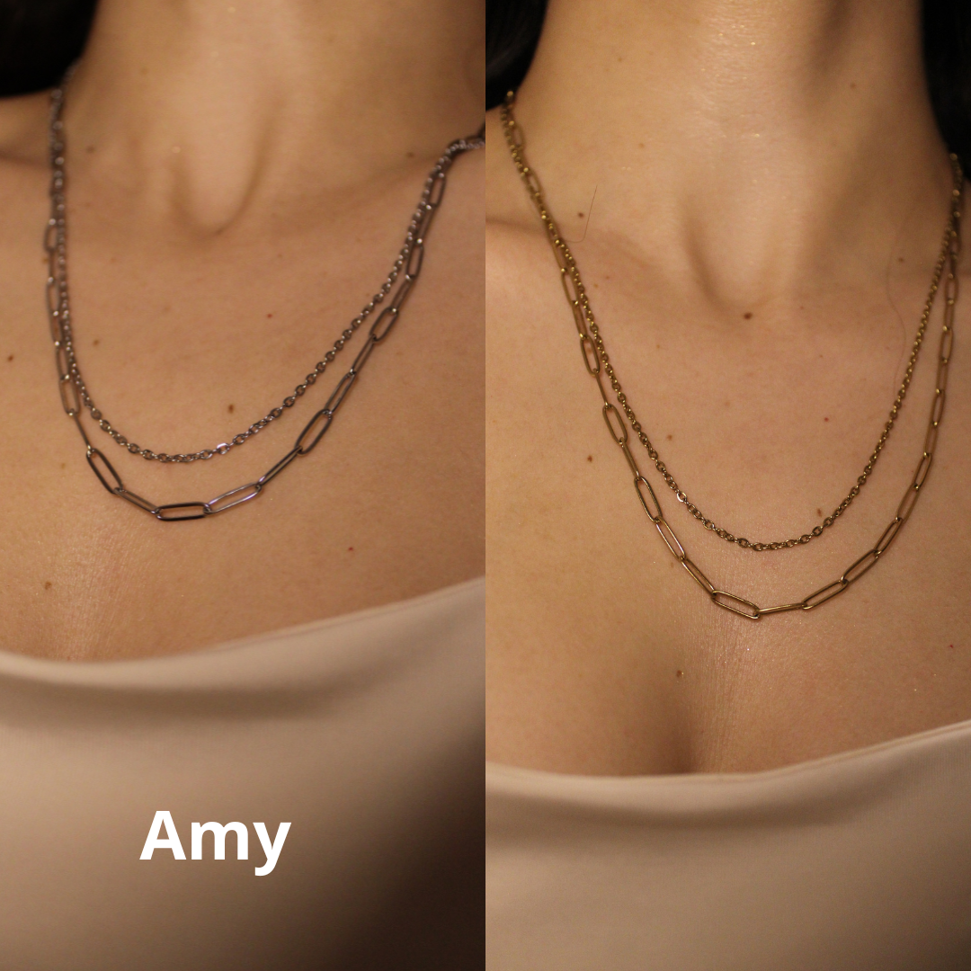 AMY - Cadena 2 en 1  50cm Acero inoxidable