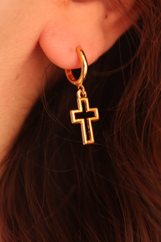 REGINA - Gold Plated Cross Contour Earrings
