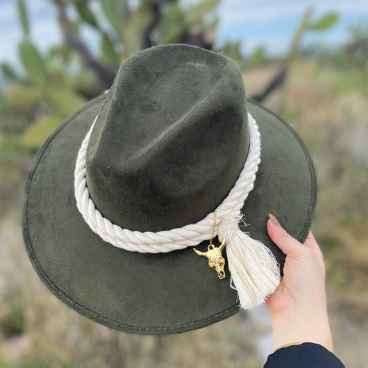 TOLEDO - Sombrero indiana explorer gamuza toro y cuerda