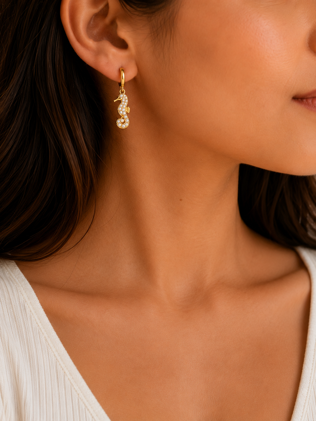 IBEL - ARETES CABALLITO DE MAR ACERO INOXIDABLE