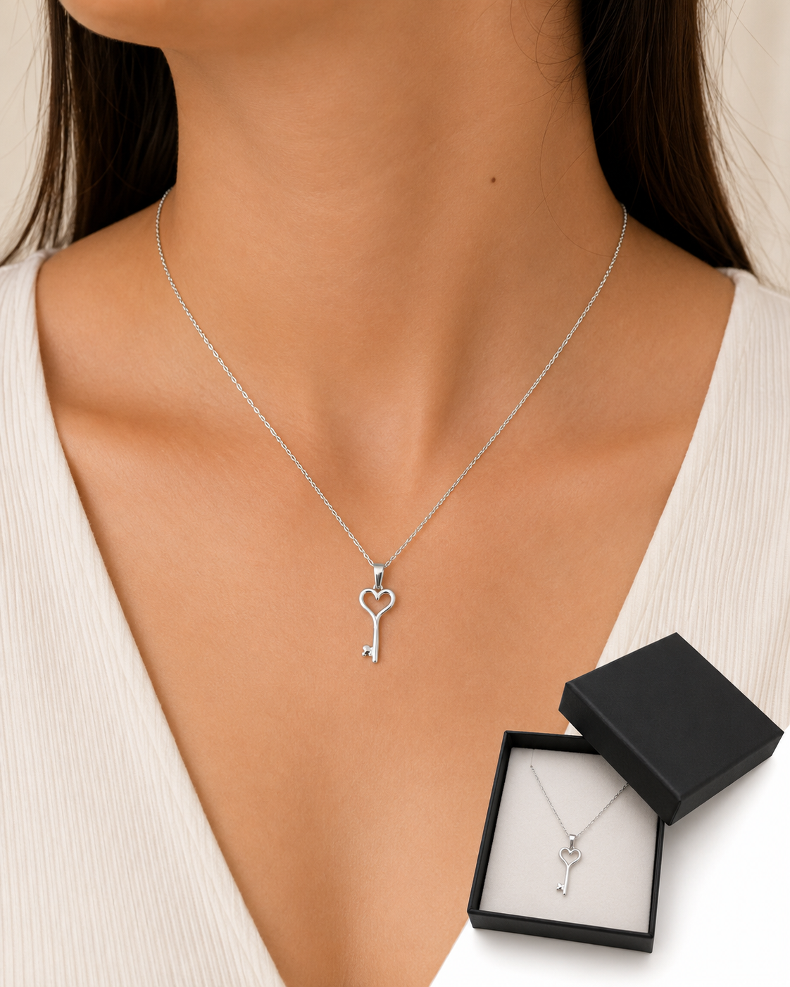 KARI - COLLAR LLAVE DE CORAZON ACERO INOXIDABLE