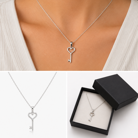 KARI - COLLAR LLAVE DE CORAZON ACERO INOXIDABLE