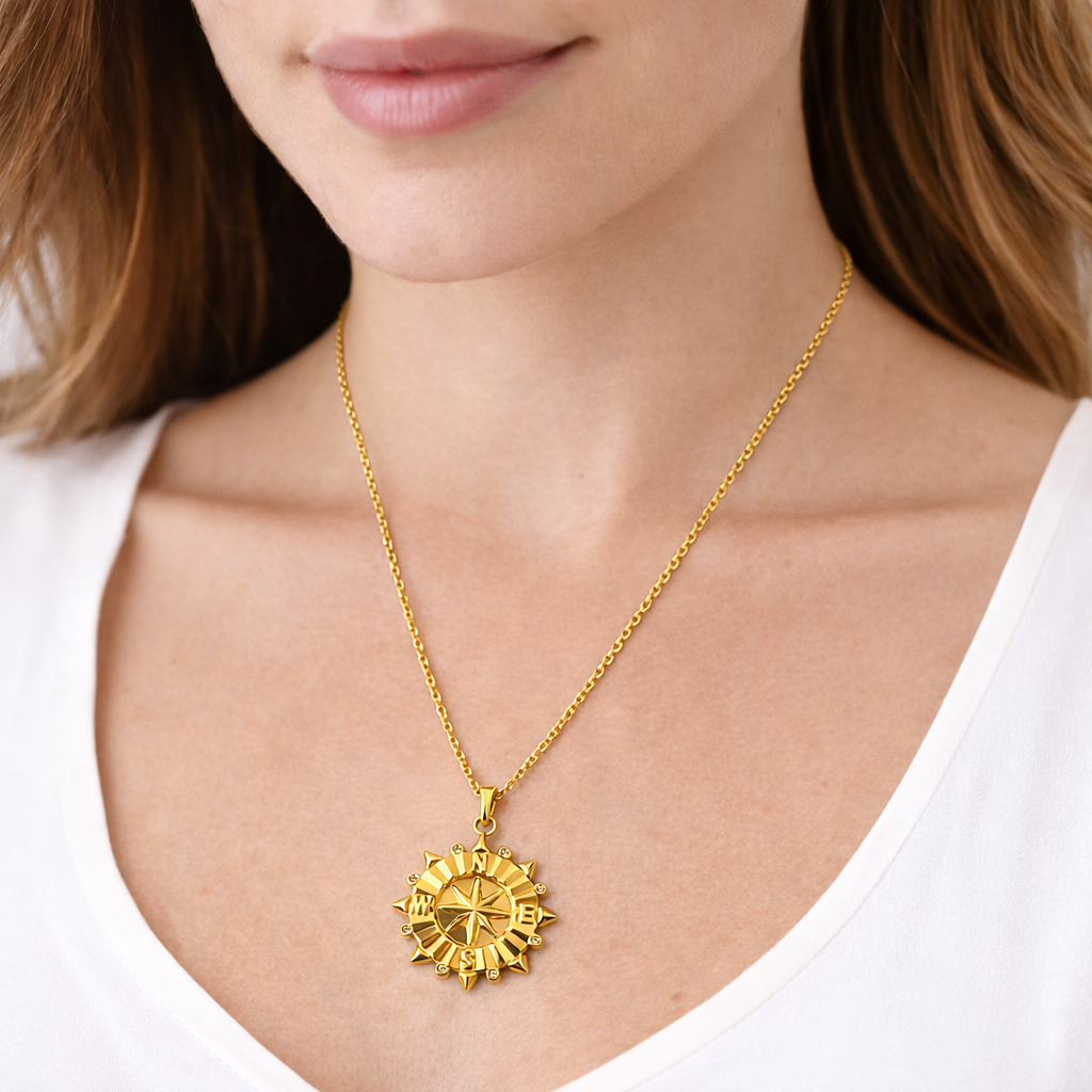 MISHELL- COLLAR BRUJULA ACERO INOXIDABLE