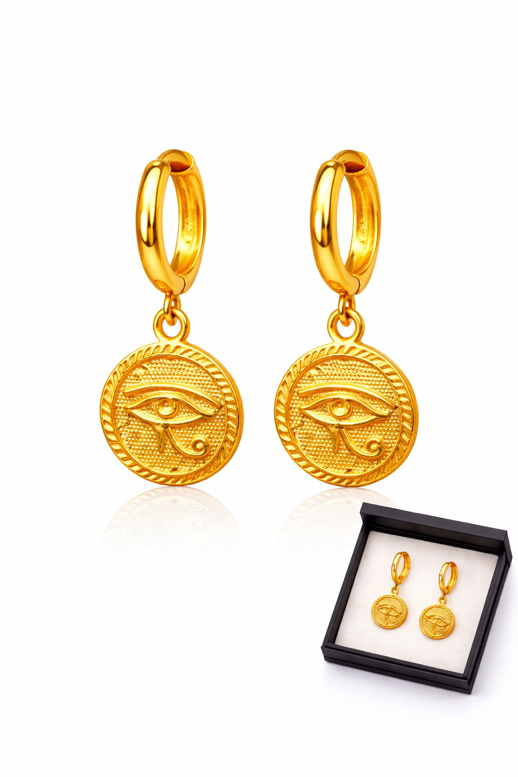 PILAR - ARETES HORUS OJO EGIPCIO CHAPA DE ORO