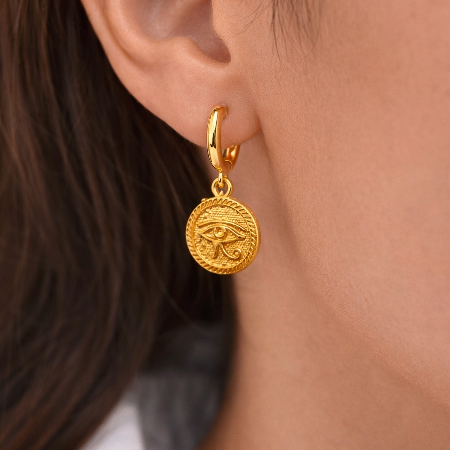 PILAR - ARETES HORUS OJO EGIPCIO CHAPA DE ORO