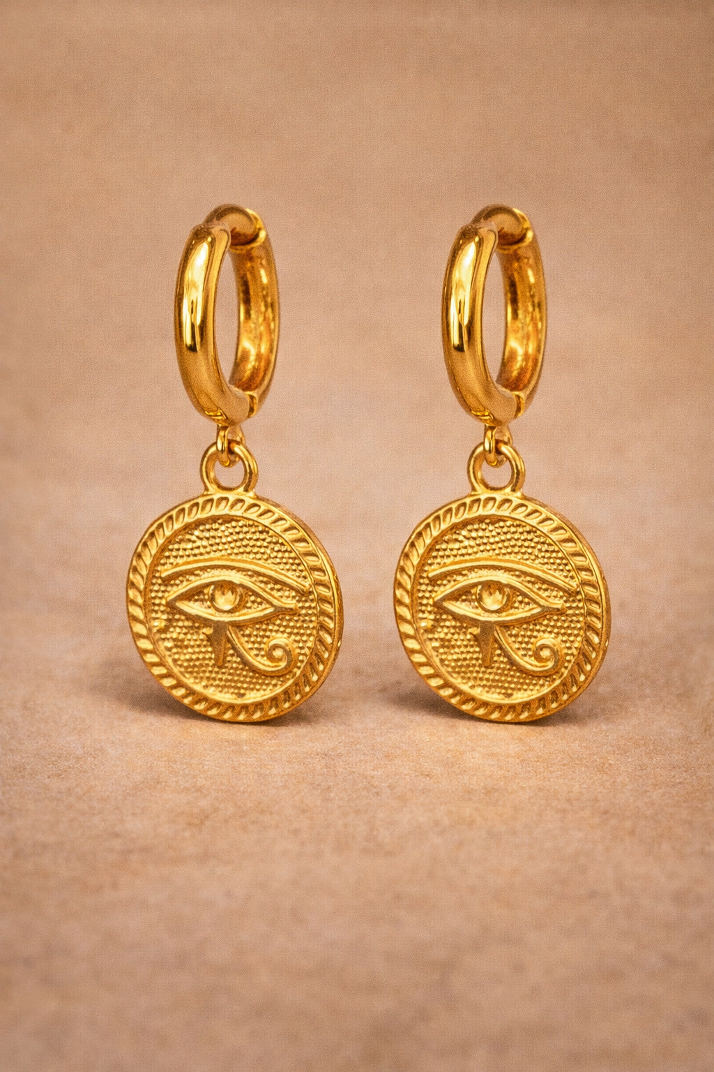 PILAR - ARETES HORUS OJO EGIPCIO CHAPA DE ORO