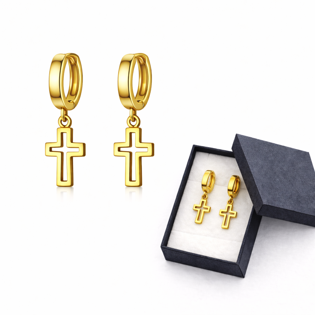 REGINA - Aretes Contorno Cruz Chapa de Oro