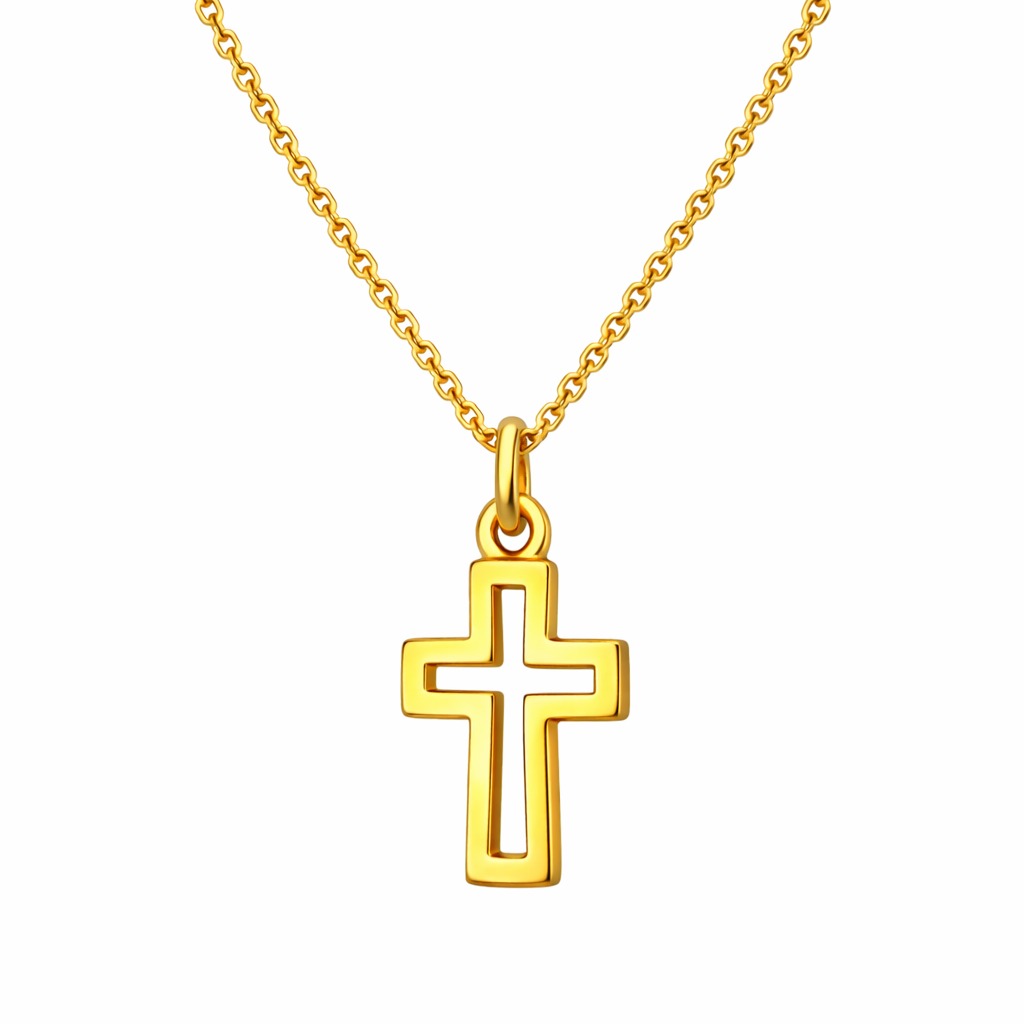 REGINA - Collar Cruz Contorno Chapa de Oro