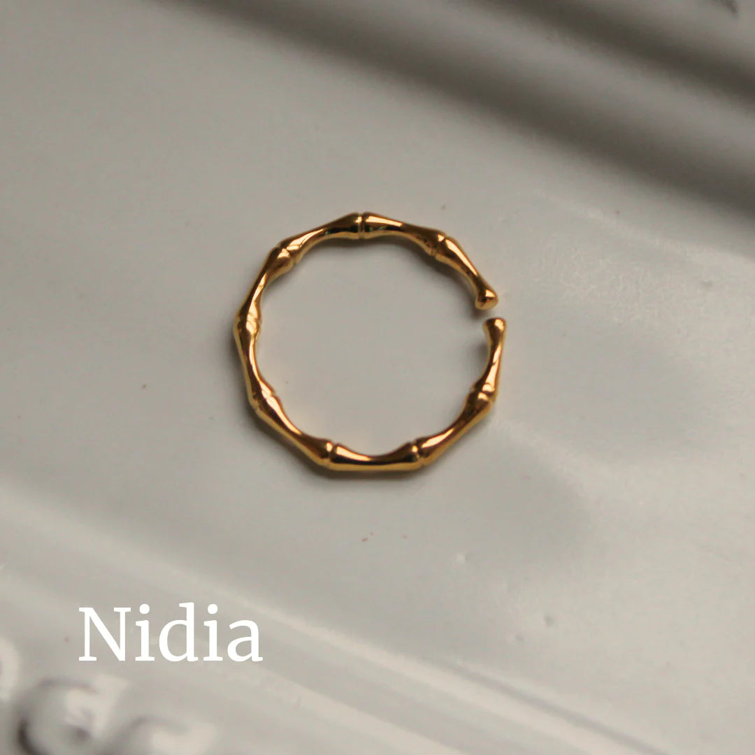 NIDIA - Anillo Delgado bambú ajustable acero inoxidable
