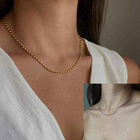 IRASENT - CADENA DE ARROZ PLATEADO ACERO INOXIDABLE