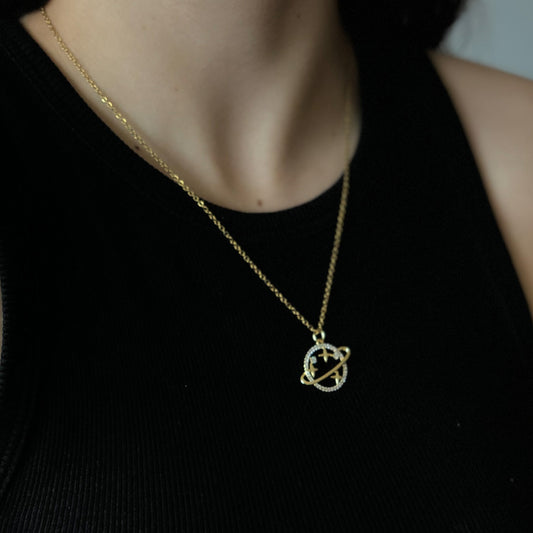DAMARIS - Large Planet Saturn Necklace Gold Plated