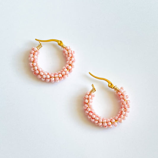 AMANDA - 25 MM ARRACADAS ROSAS MEDIANAS CUENTAS ACERO INOXIDABLE