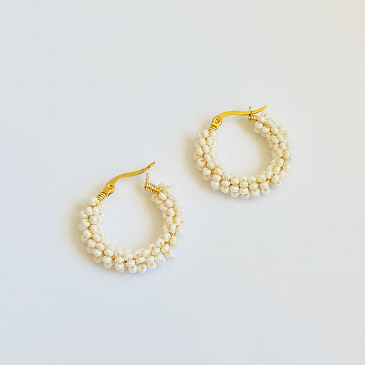 AMANDA - 25 MM ARRACADAS BEIGE MEDIANAS CUENTAS ACERO INOXIDABLE