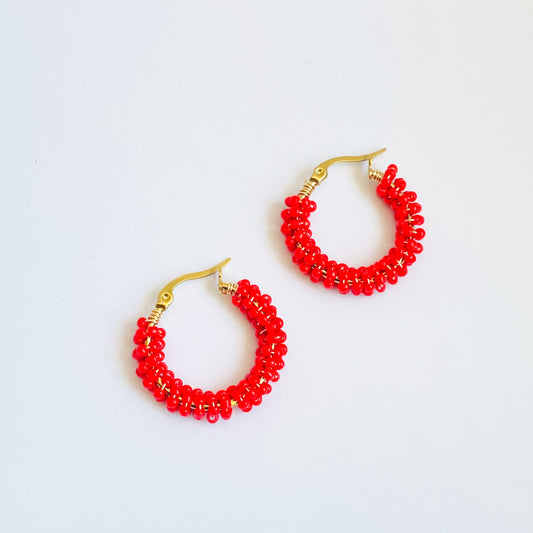 AMANDA - 25 MM ARRACADAS ROJAS MEDIANAS CUENTAS ACERO INOXIDABLE