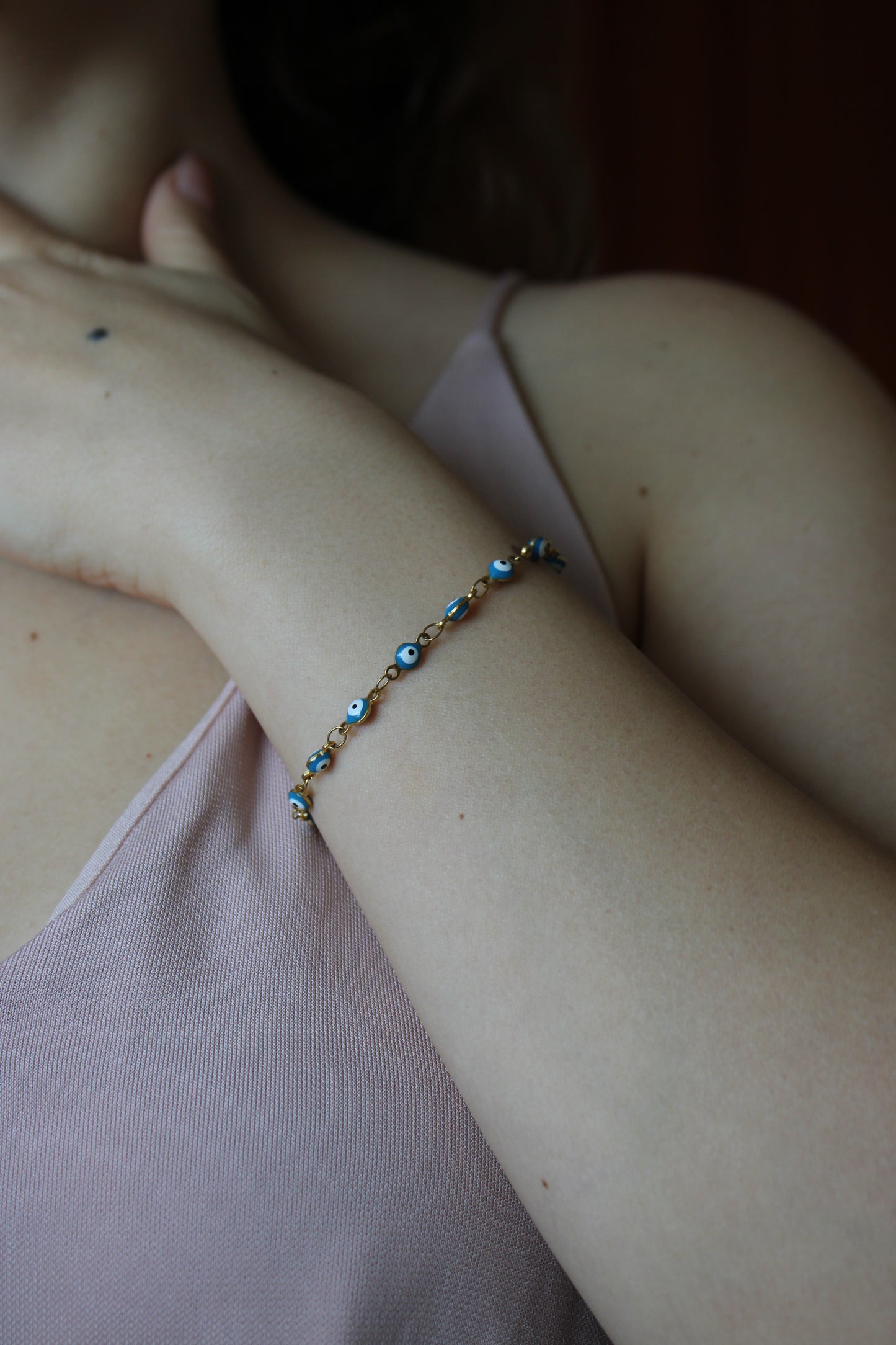 SARA -  PULSERA OJO TURCO AZUL ACERO INOXIDABLE