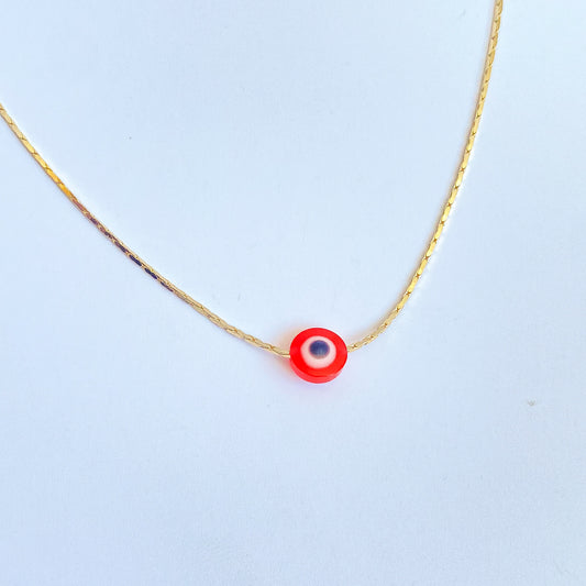 RAZI - COLLAR OJO TURCO ROJO CHAPA DE ORO