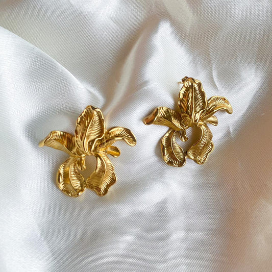 ISAREL - ARETES FLOR DE IRIS 35 MM DORADO ACERO INOXIDABLE