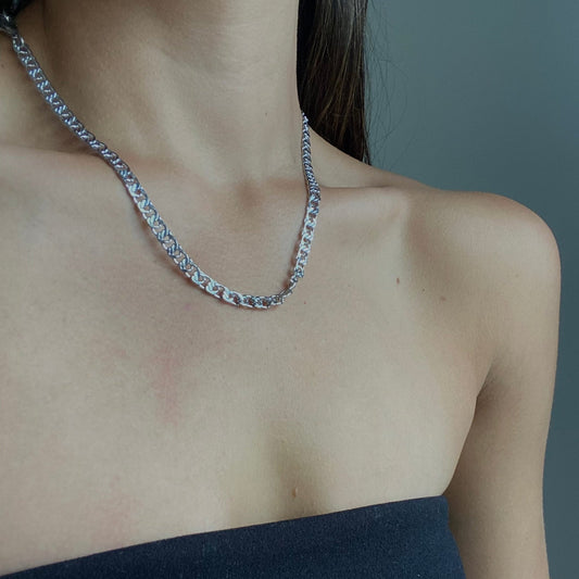 MARLENY - CADENA ESTILO PRETZEL PLATEADO ACERO INOXIDABLE