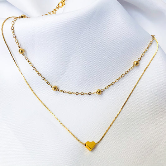 VANESSA - Choker Bolitas y Corazón Chapa de Oro 18k