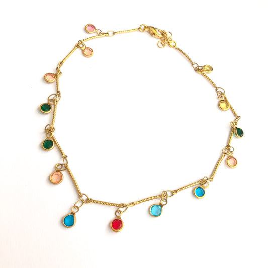Gold Plated Colored Zirconia Anklet
