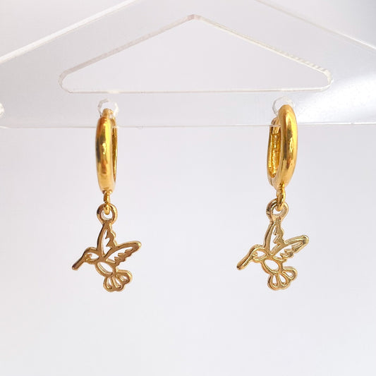 DANYA - Aretes Hoops Colibrí Chapa de Oro 18k