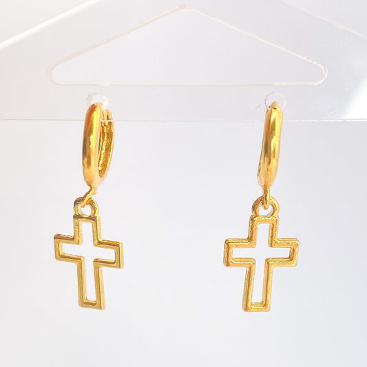 REGINA - Gold Plated Cross Contour Earrings