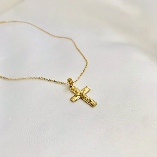 YAEL - Collar Cruz Chapa de Oro 18k