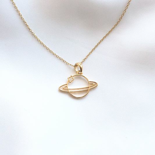 DAPHNE - Saturn Planet Contour Gold Sheet Necklace