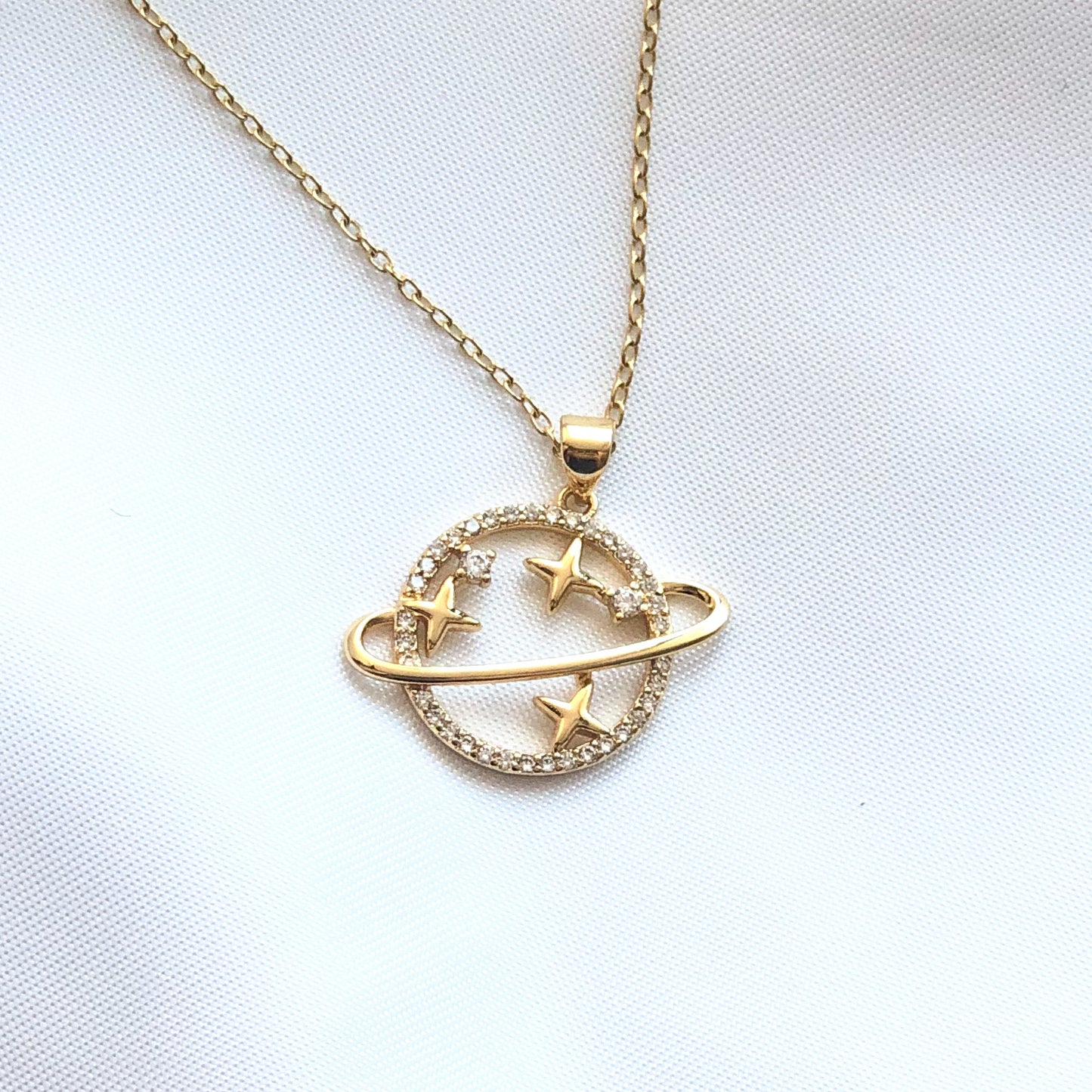 DAMARIS - Large Planet Saturn Necklace Gold Plated