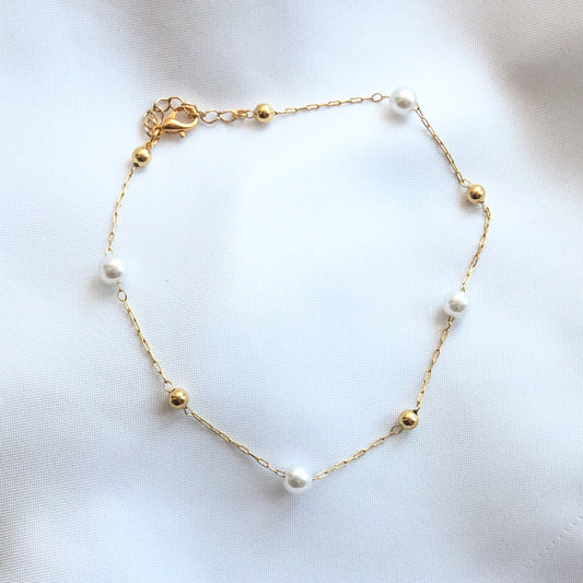 LIA - Tobillera Perlas y Bolitas Chapa de Oro