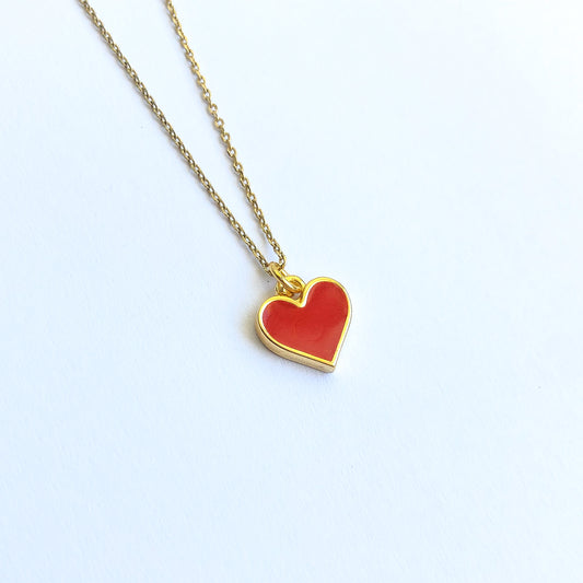BARBARA - Collar Corazón Rojo Chapa de Oro